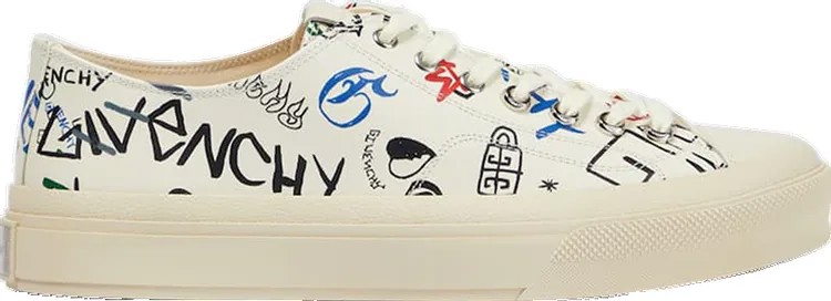 Кроссовки Givenchy City Printed Leather Low Scribbled, кремовый