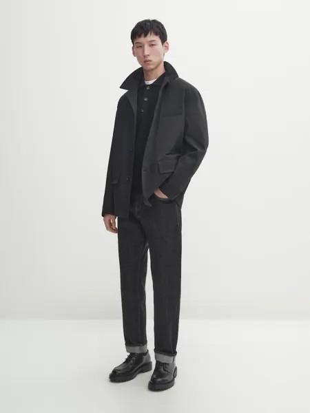 Фактурный вязаный свитер с воротником-поло Massimo Dutti, черный