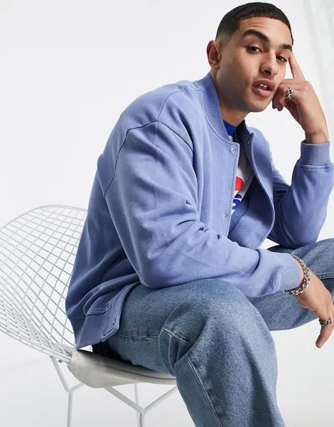 Голубой трикотажный oversized-бомбер с эффектом кислотной стирки ASOS DESIGN