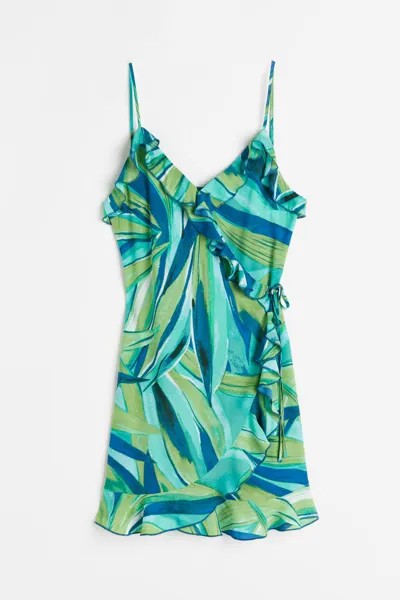 Платье H&M Flounce-trimmed Wrap, бирюзовый