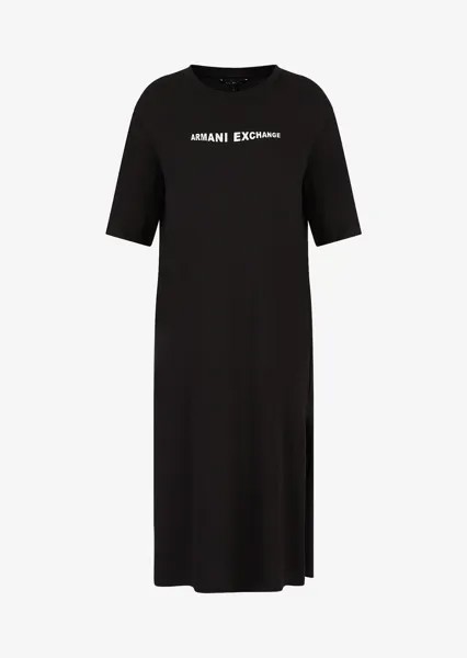 Трикотажное платье миди из органического хлопка с логотипом Armani Exchange, черный