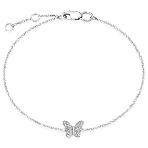 Браслет-цепочка Vesna jewelry, белое золото, 585 проба, родирование, бриллиант, длина 18.5 см.