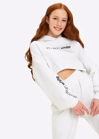Белое укороченное худи oversize для девочки Gloria Jeans