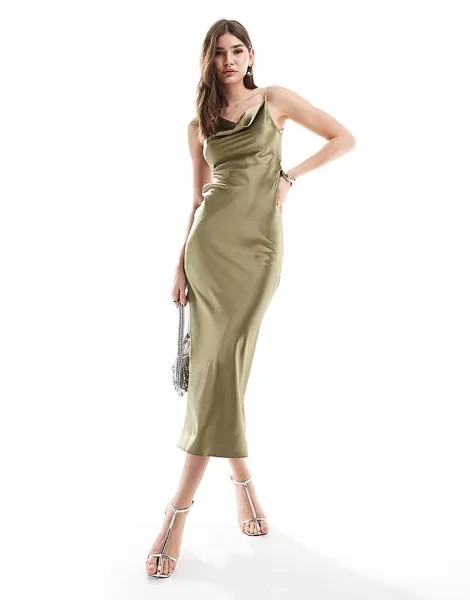 Атласное платье макси с воротником-хомутом Miss Selfridge