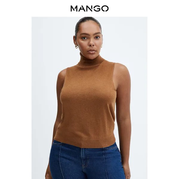Футболка женская Mango с высоким воротником, карамельный