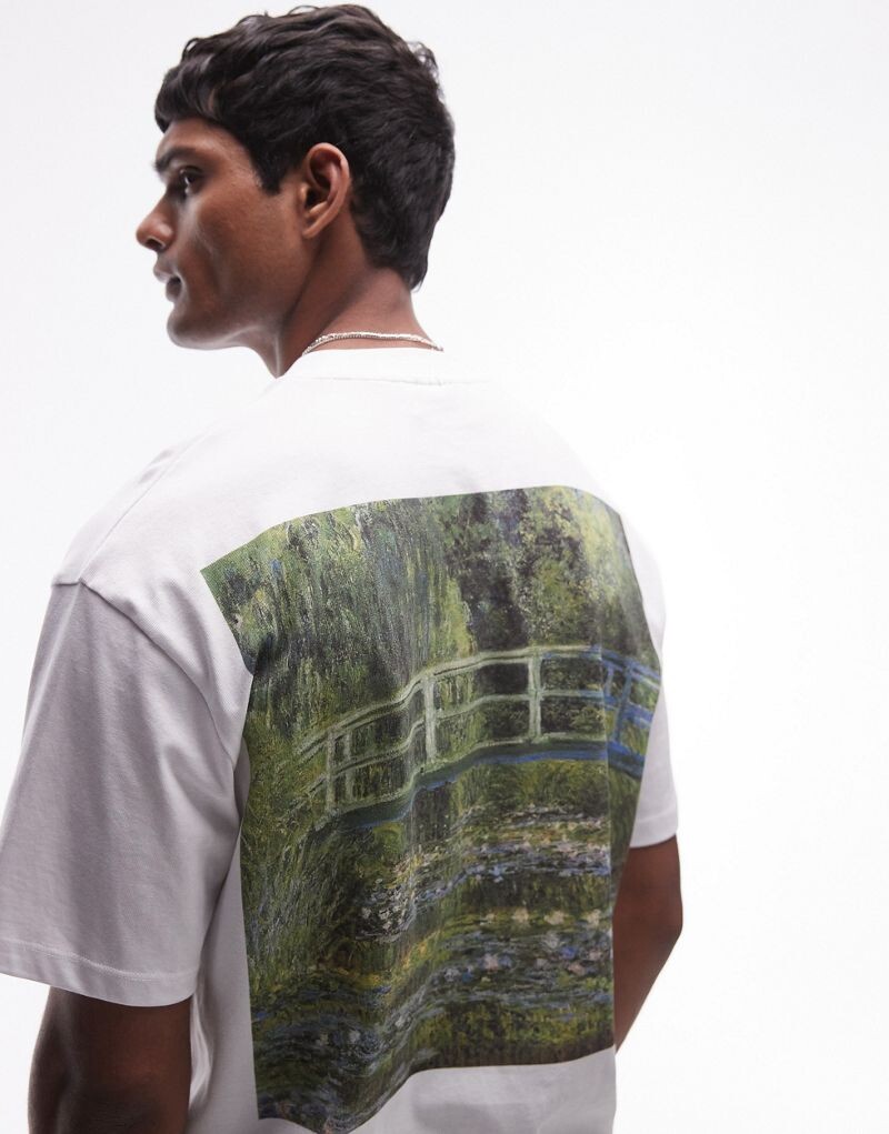 Белая футболка оверсайз Topman с принтом Monet The Japan Footbridge