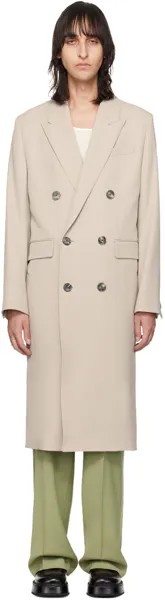 Серо-коричневое двубортное пальто Ami Paris