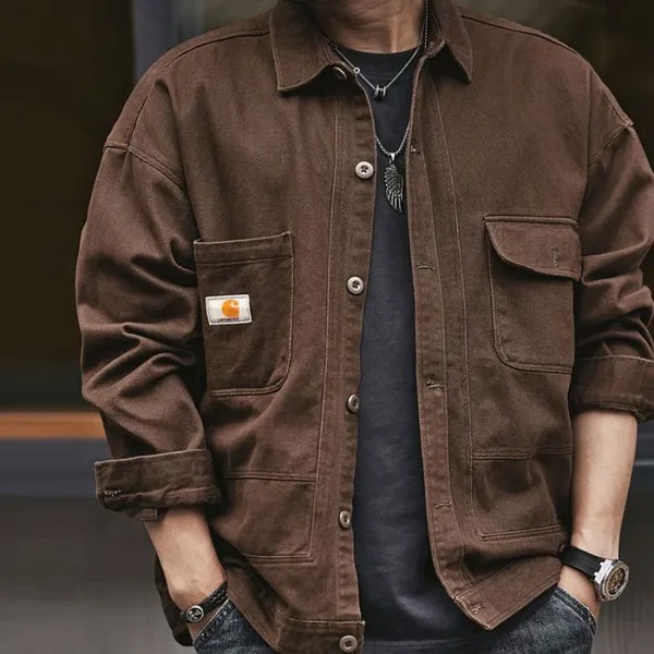 Мужская куртка-рубашка американская тяжелая винтажная рабочая одежда повседневная