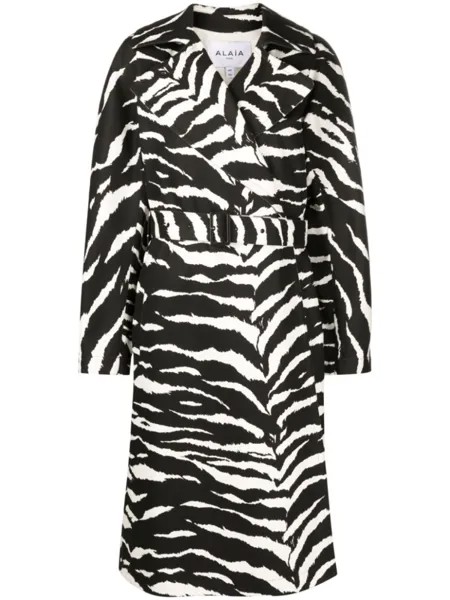 Alaïa тренч с зебровым принтом, черный