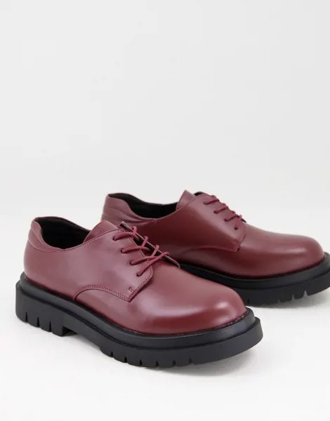 Бордовые туфли из искусственной кожи на шнуровке и толстой подошве Truffle Collection-Красный