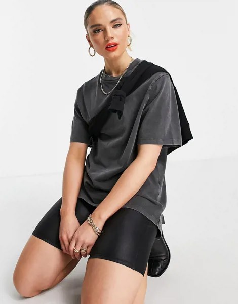 Выбеленная серая oversized-футболка с асимметричным краем ASOS DESIGN-Серый
