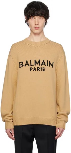 Бежевый жаккардовый свитер Balmain