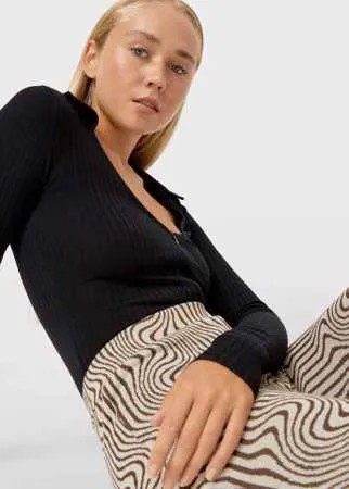 Stradivarius Рубашка Поло С Воротником На Молнии Черный M