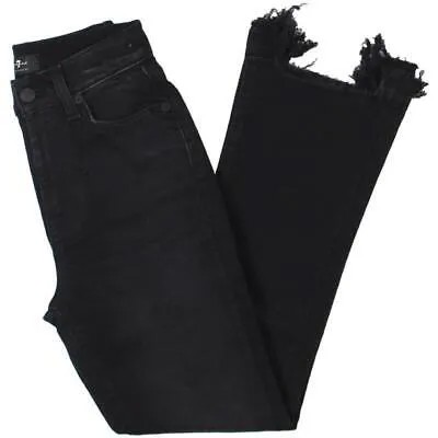7 For All Mankind Женские черные зауженные джинсы с завышенной талией и необработанным краем