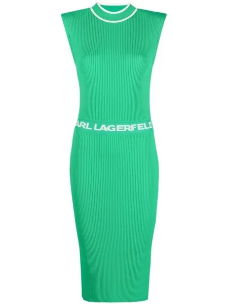 Karl Lagerfeld logo-waist knitted dress, зеленый