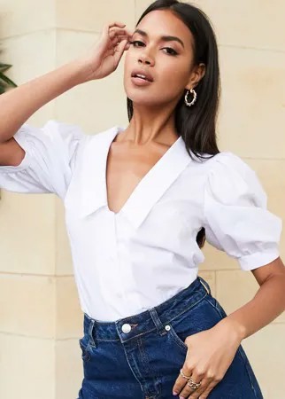Рубашка цвета слоновой кости с V-образным вырезом ASOS DESIGN-Белый