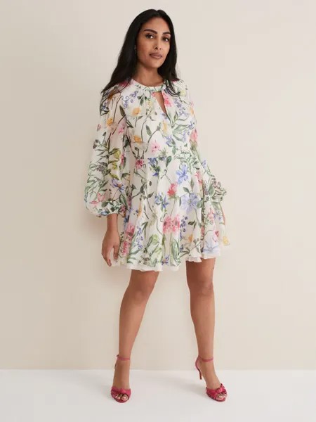Мини-платье Phase Eight Petite Everleigh с цветочным принтом, цвет слоновой кости/мульти