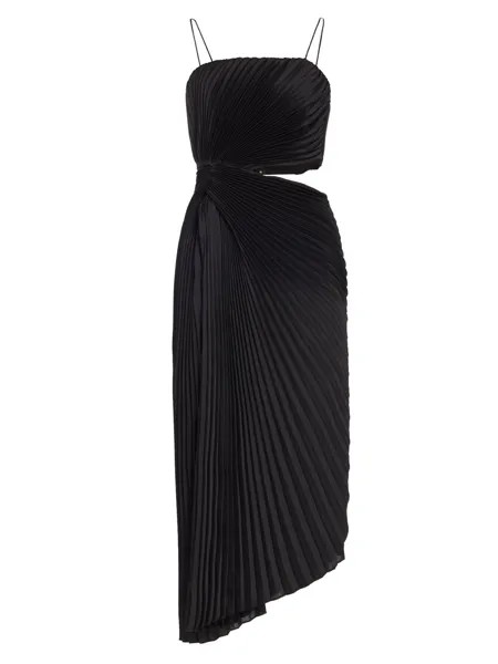 Плиссированное платье-миди Fayeth с вырезами Alice + Olivia, черный