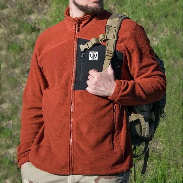 Мужская куртка Full Zip Vintage Volcom Sherpa Fleece Warm Colorblock Panel Zip Pocket Outdoor Верхняя одежда