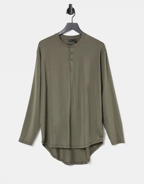 Удлиненный лонгслив из вискозы цвета хаки ASOS DESIGN-Зеленый цвет