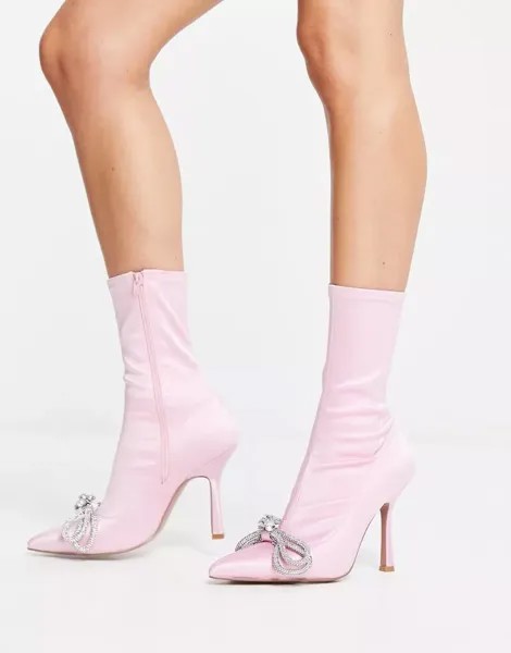 Розовые ботинки-носки на каблуке с бантом ASOS Empress