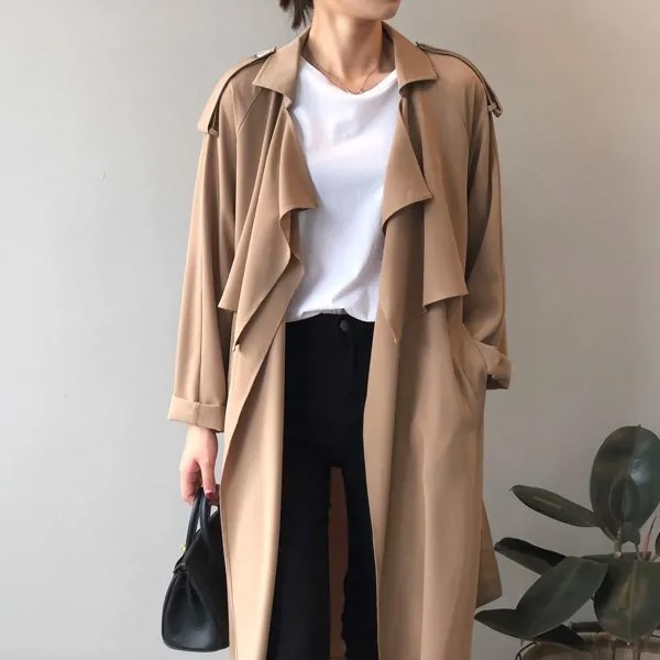 IMucci/Женские повседневные однотонные Цвет 0utwear модные пояс пальто Chic погон дизайн длинный плащ
