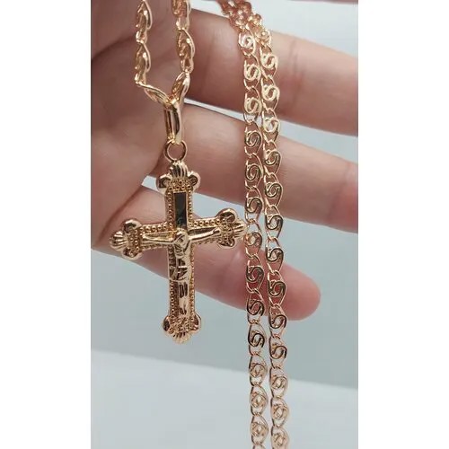 Славянский оберег, комплект украшений Fashion jewelry Позолоченная цепочка и подвеска крест, длина 60 см, золотой