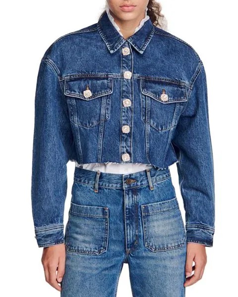 Укороченная джинсовая куртка Even Sandro, цвет Blue