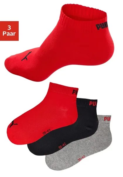 Короткие носки PUMA (3 шт.), с ребристыми манжетами, красный