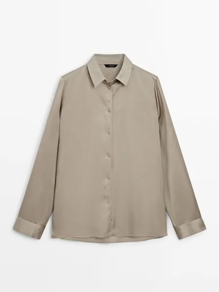 Однотонная рубашка с длинными рукавами и шлицами Massimo Dutti, бежевый