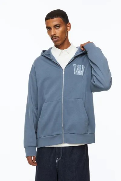 Толстовка с капюшоном на молнии свободного кроя H&M, синий/w