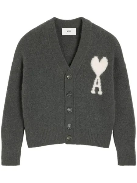 AMI Paris кардиган с V-образным вырезом и монограммой Ami de Coeur, серый