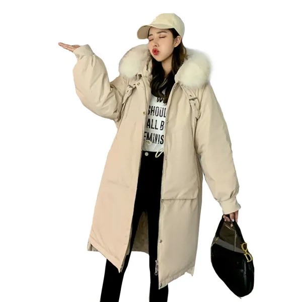 (TopFurMall) европейские женские парки, пуховики, куртки, Женская Длинная Верхняя одежда с тонкой талией LF9165