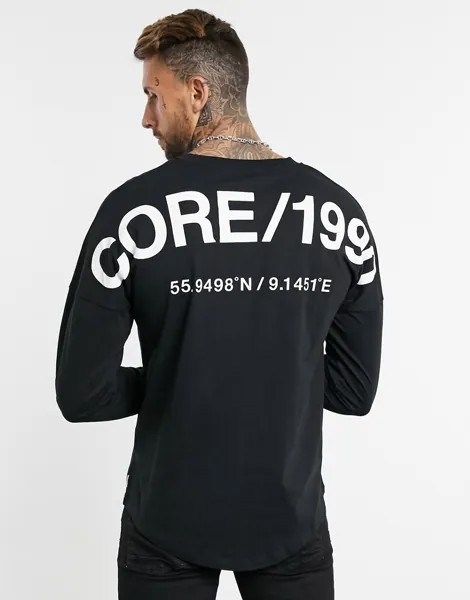 Черный лонгслив с крупным принтом на спине Jack & Jones Core-Черный цвет