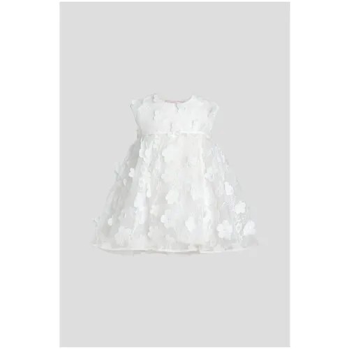 Платье-боди Choupette, трикотаж, нарядное, флористический принт, застежка под подгузник, размер 68, белый