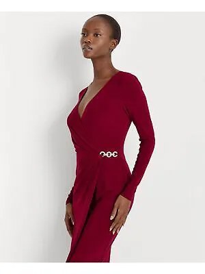 Женское красное приталенное платье RALPH LAUREN с длинными рукавами и искусственным запахом 12