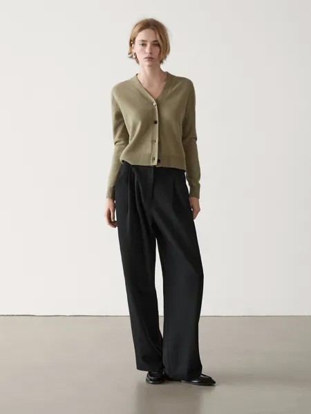Кардиган из шерсти и кашемира с V-образным вырезом Massimo Dutti, зеленый