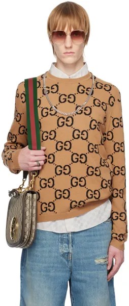 Светло-коричневый свитер с узором GG Gucci