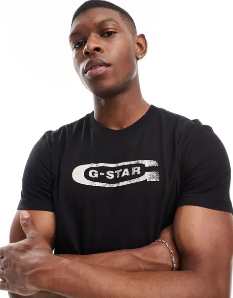 Черная футболка с логотипом на груди G-Star