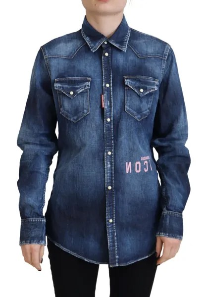 Рубашка DSQUARED2 Синяя джинсовая рубашка из стираного хлопка с воротником на пуговицах IT38/US4/XS 710 долларов США