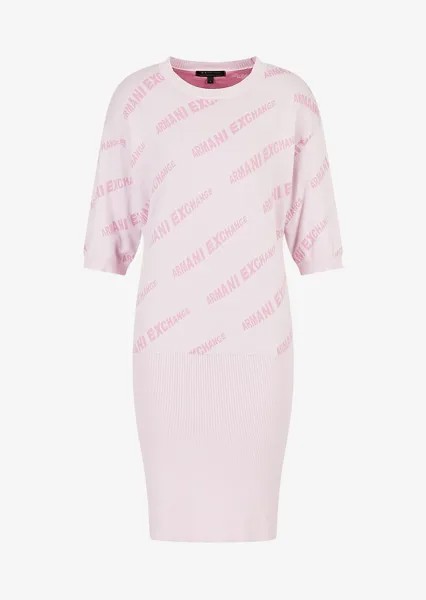 Трикотажное платье миди из органического хлопка с логотипом Armani Exchange, розовый