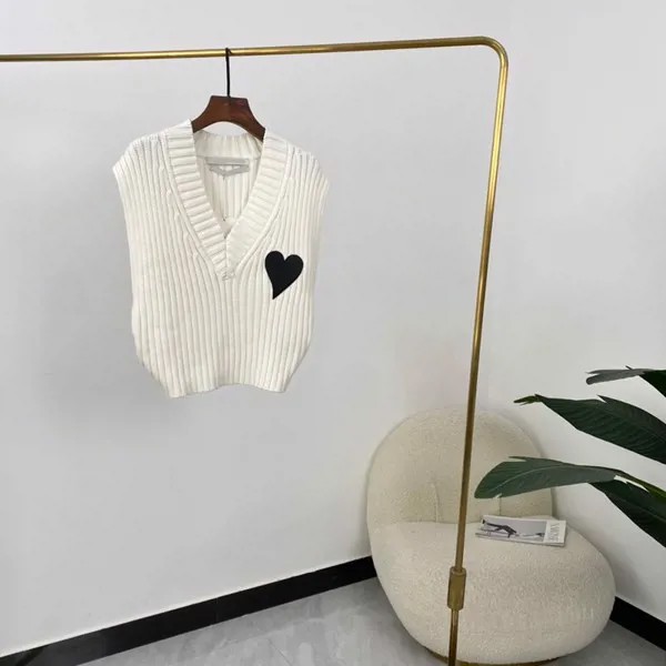 Женский свитер без рукавов, белый жилет с V-образным вырезом и принтом в виде сердца, персикового цвета, осень 2021
