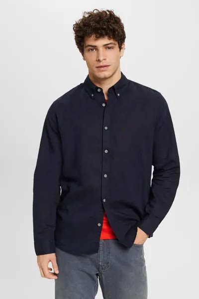 Базовая рубашка обычного кроя из льна Esprit, темно-синий