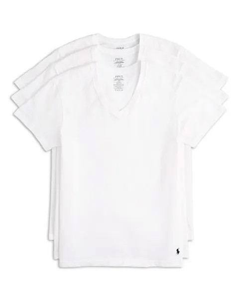 Хлопковые однотонные майки с V-образным вырезом, 3 шт. Polo Ralph Lauren, цвет White