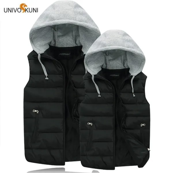 UNIVOS KUNI 2019 мужской теплый жилет для пар, дикий бренд, Осень-зима, женская мода, уличный однотонный жилет с капюшоном, большой размер 4XL J605