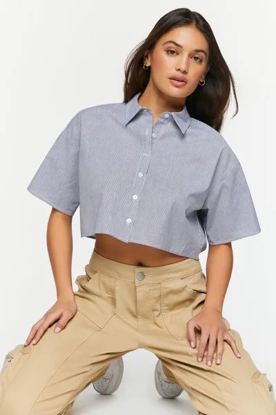 Полосатая рубашка свободного кроя Forever 21, синий
