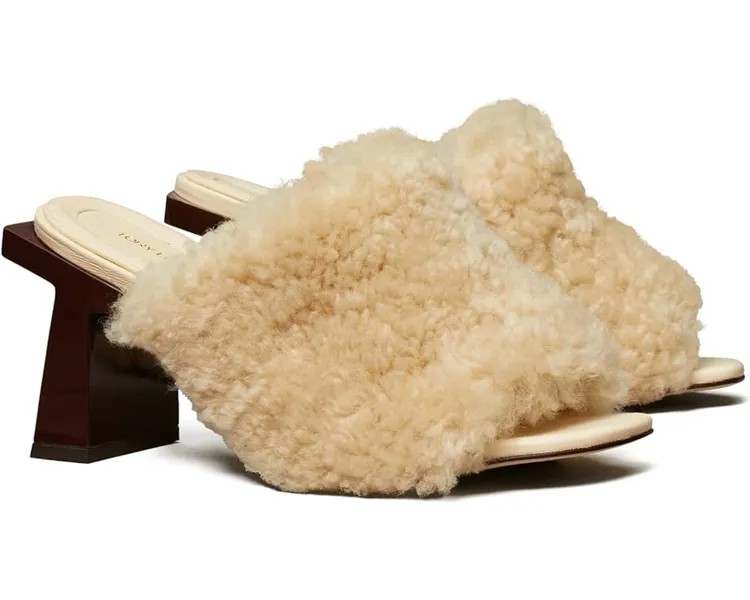Сандалии Tory Burch Block T Shearling Mule, цвет Buttermilk/Brie