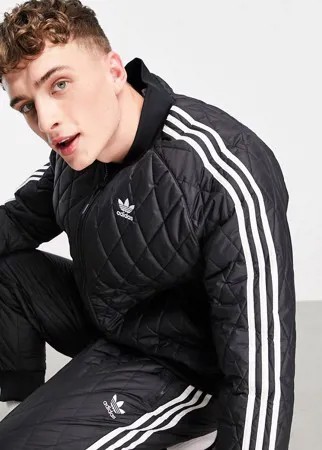 Черная стеганая олимпийка с тремя полосками adidas Originals Adicolor-Черный цвет