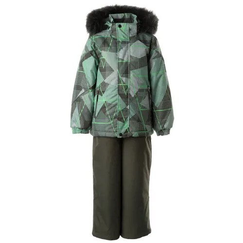 Комплект куртка и брюки для мальчиков HUPPA DANTE, бирюзово-зелёный с принтом/тёмно-синий 22466, размер 140
