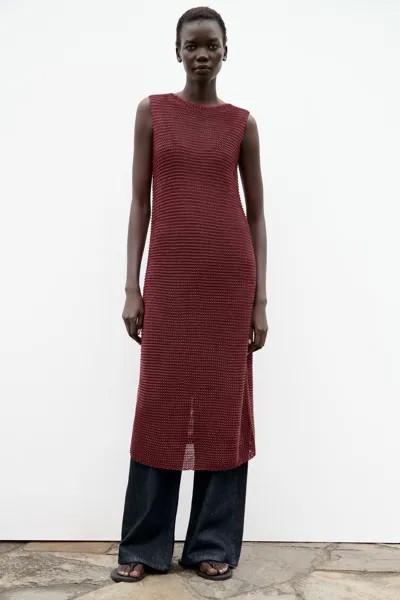 Трикотажное платье с фактурой ZARA, цвет aubergine